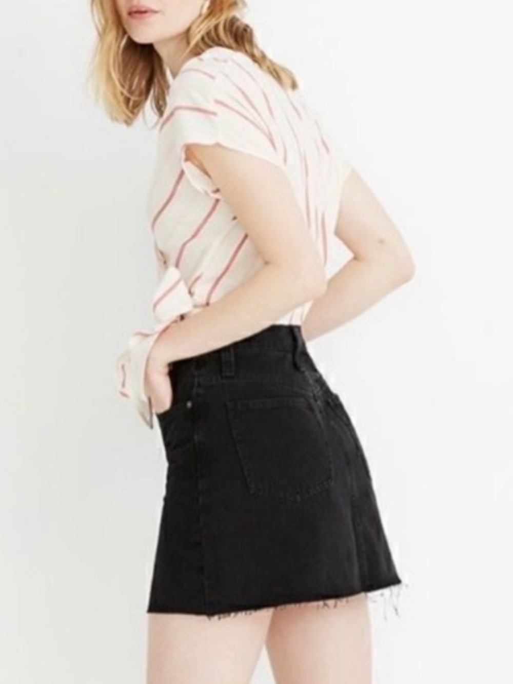 Madewell Black A-Line Denim Mini Skirt Lunar Wash Button Front, 28